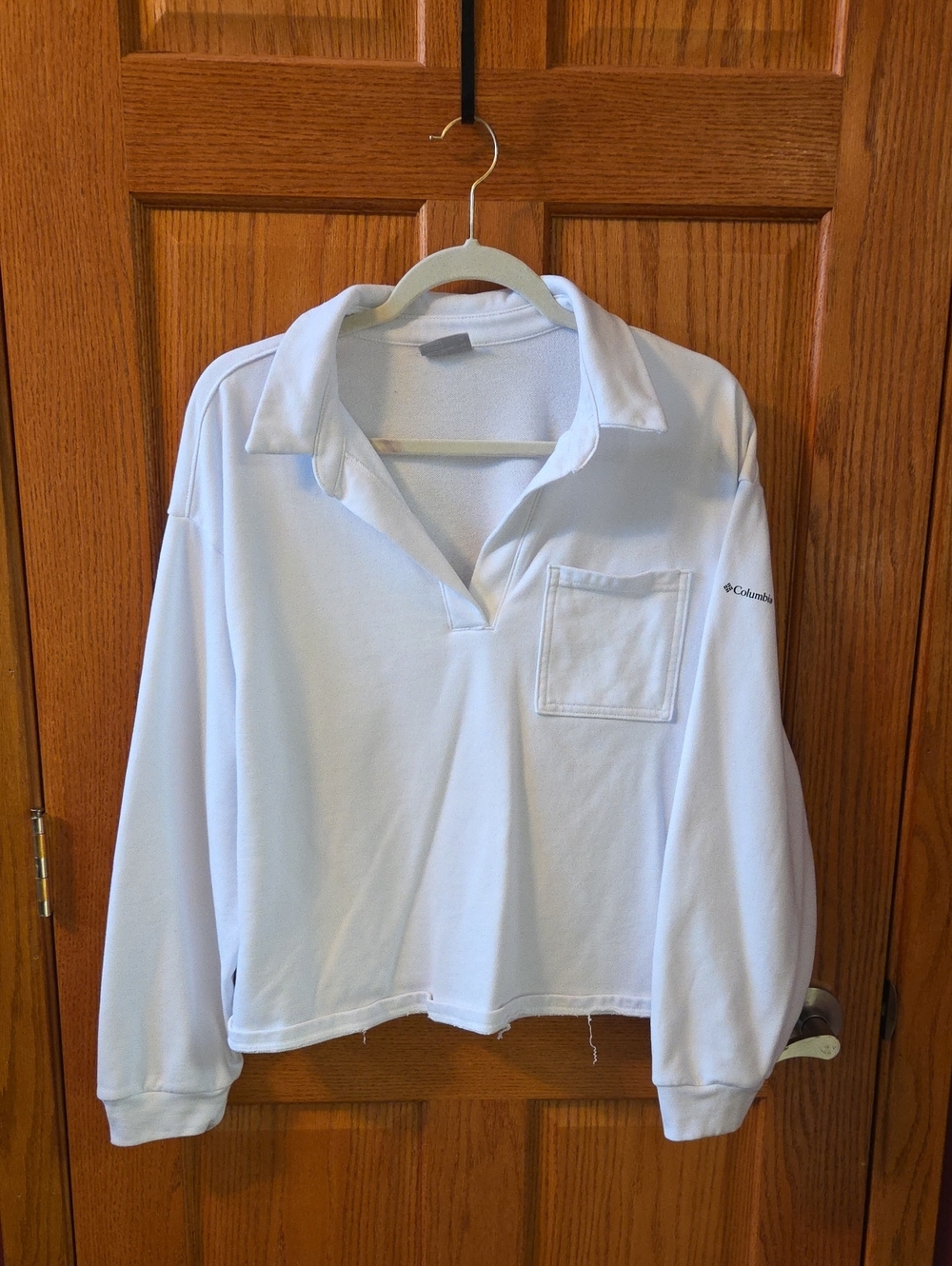Columbia White Womens Long-Sleeve Polo Sweatshirt